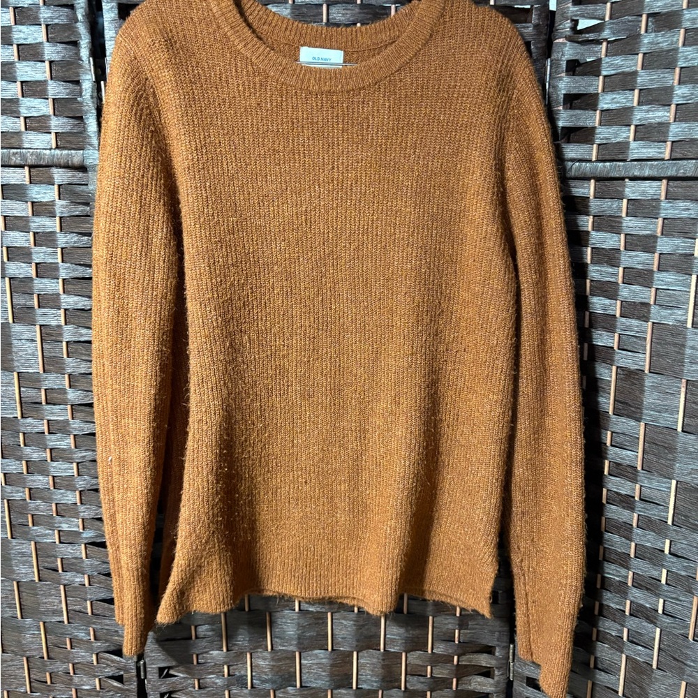 Old Navy Cozy Textured Crewneck Sweater L | Brown Camel Knit Fall Winter